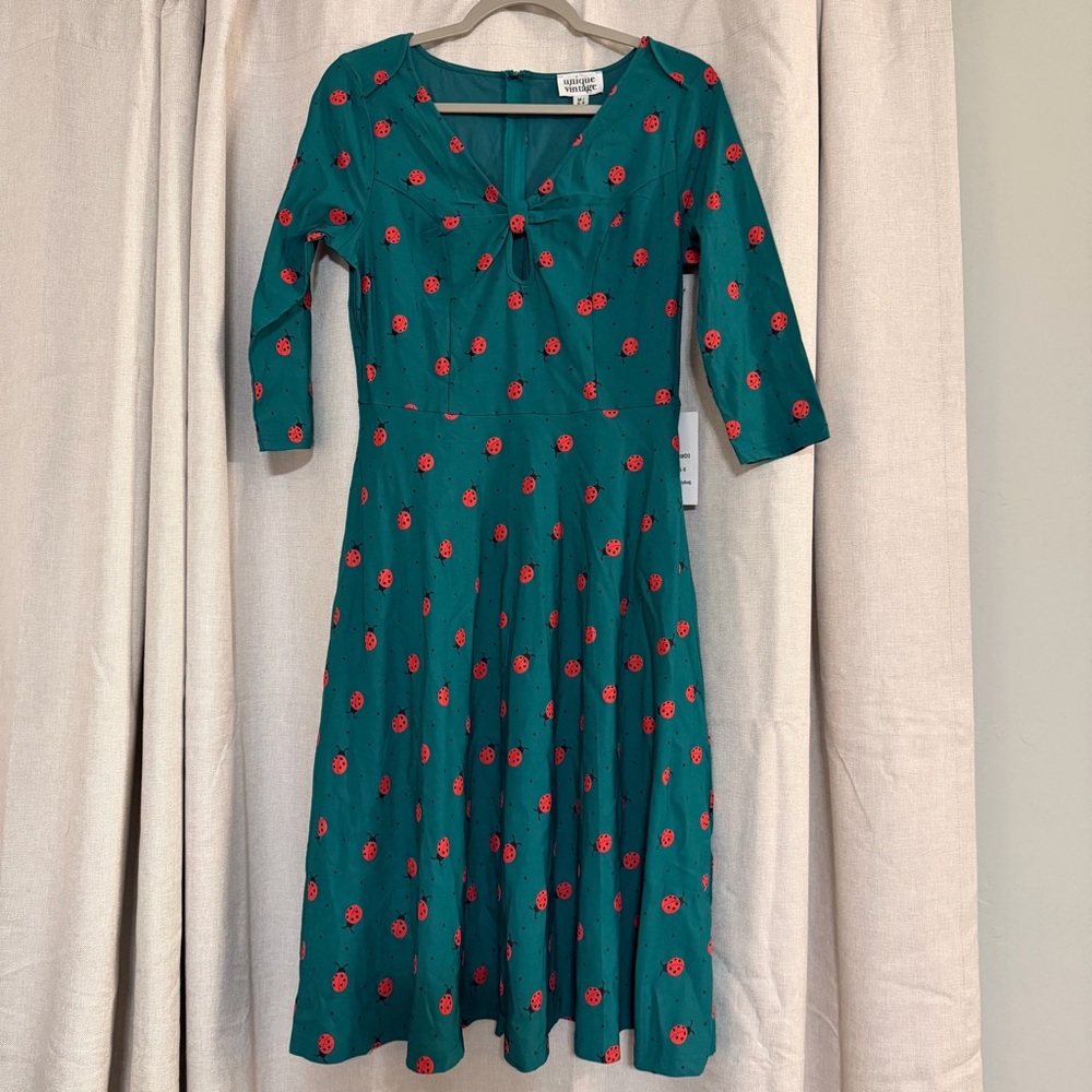 NEW Unique Vintage Teal Lady Bug Cut Out Dress